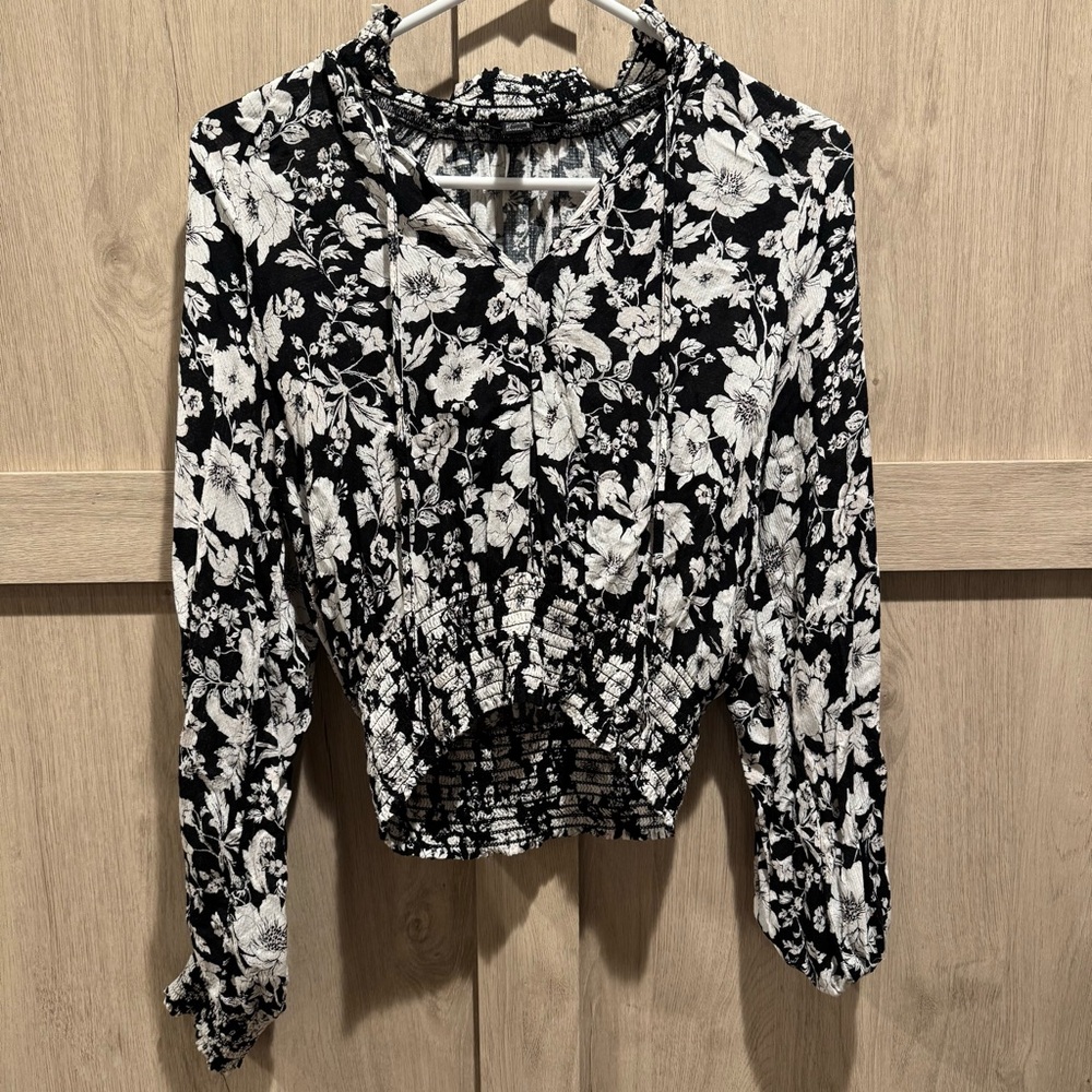 Forever 21 Black and White Floral Blouse